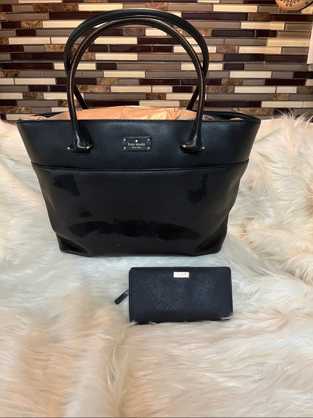 kate spade Black Leather Tote with Matching Wallet
